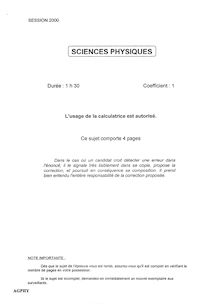 Sciences Physiques 2000 BTS Agro-équipement