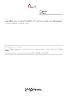 La pratique de la naturalisation en Suisse : un aperçu statistique - article ; n°6 ; vol.57, pg 913-922