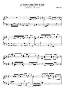 Partition Fugue No.5 en D major, BWV 850, Das wohltemperierte Klavier I