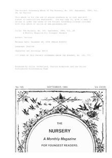 The Nursery, No. 165. September, 1880, Vol. 28 - A Monthly Magazine For Youngest Readers