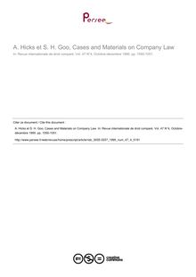 A. Hicks et S. H. Goo, Cases and Materials on Company Law - note biblio ; n°4 ; vol.47, pg 1050-1051