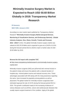 Minimally Invasive Surgery Market is Expected to Reach USD 50.60 Billion Globally in 2019: Transparency Market Research