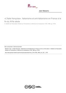 «L Italie françoise». Italianisme et anti-italianisme en France à la fin du XVIe siècle  ; n°1 ; vol.28, pg 57-60