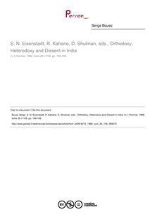 S. N. Eisenstadt, R. Kahane, D. Shulman, eds., Orthodoxy, Heterodoxy and Dissent in India  ; n°108 ; vol.28, pg 188-189