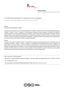 L institutionnalisation moderne de la religion - article ; n°2 ; vol.214, pg 153-182
