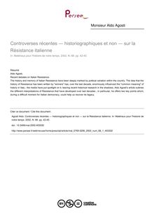 Controverses récentes ― historiographiques et non ― sur la Résistance italienne - article ; n°1 ; vol.68, pg 42-45