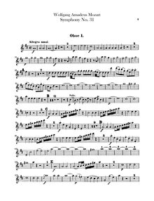 Partition hautbois 1, 2, Symphony No.31, Paris Symphony, D major par Wolfgang Amadeus Mozart