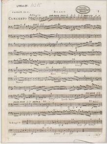 Partition violoncelles / Basses, Concerto pour le clavecin ou pianoforte avec accompagnement de plusieurs instruments