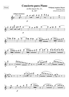 Partition flûte, Piano Concerto No.21, Piano Concerto No.21, C major par Wolfgang Amadeus Mozart