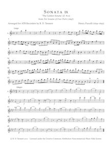 Partition Alto enregistrement , 10 sonates en Four parties, Purcell, Henry