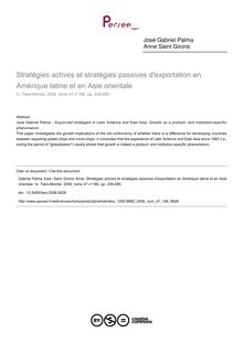 Stratégies actives et stratégies passives d exportation en Amérique latine et en Asie orientale - article ; n°186 ; vol.47, pg 249-280