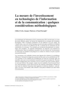 La mesure de l investissement en technologies de l information et de la communication : quelques considérations méthodologiques