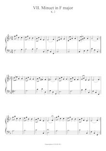 Partition Minuet en F major, K.2, Nannerl s Music Book, Mozart, Wolfgang Amadeus