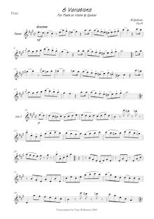 Partition flûte , partie, 6 Variations pour flûte (ou violon) et guitare, Op.81