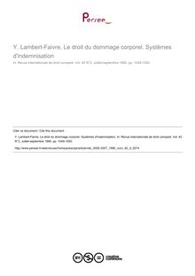 Y. Lambert-Faivre, Le droit du dommage corporel. Systèmes d indemnisation - note biblio ; n°3 ; vol.42, pg 1049-1050