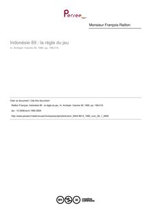 Indonésie 89 : la règle du jeu - article ; n°1 ; vol.39, pg 199-215