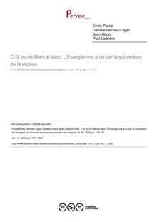 C /X ou de Marx à Marc. L Evangile mis à nu par la subversion de l exégèse. - article ; n°1 ; vol.40, pg 119-137