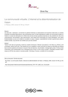 La communauté virtuelle. L internet et la déterritorialisation de l islam - article ; n°99 ; vol.18, pg 219-237