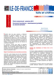 Point conjoncturel - automne 2011  Economie francilienne : ralentissement probable au second semestre  
