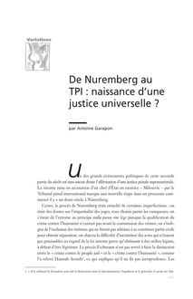 De Nuremberg au TPI : naissance d’une justice universelle ? - article ; n°1 ; vol.5, pg 167-180