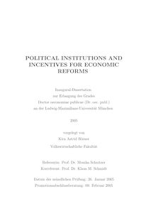 Political institutions and incentives for economic reforms [Elektronische Ressource] / vorgelegt von Kira Astrid Börner