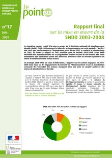 Rapport final sur la mise en oeuvre de la Stratégie nationale de développement durable (SNDD) 2003-2008.