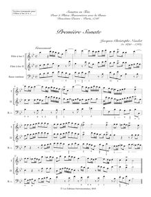 Partition complète, Sonates en trio pour 2 flûtes traversières avec la basse par Jacques-Christophe Naudot