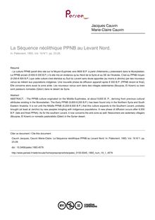 La Séquence néolithique PPNB au Levant Nord. - article ; n°1 ; vol.19, pg 23-28
