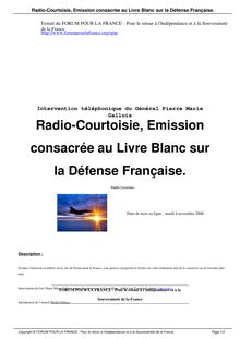 Radio-Courtoisie, Emission consacrée au Livre Blanc sur la ...