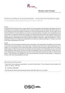 Science politique et psychanalyse : rencontre de troisième type - article ; n°6 ; vol.35, pg 1092-1104