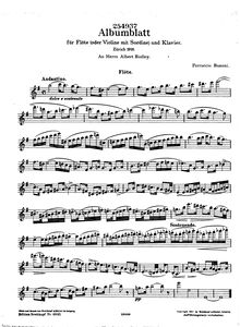 Partition flûte , partie, Albumblatt, E minor, Busoni, Ferruccio
