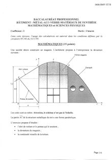 Mathématiques et sciences physiques 2006 Bac Pro - Bâtiment : métal aluminium verre et matériaux de synthèse