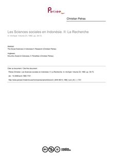 Les Sciences sociales en Indonésie. II: La Recherche - article ; n°1 ; vol.23, pg 35-73