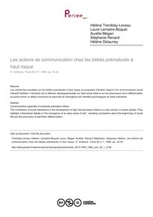 Les actions de communication chez les bébés prématurés à haut risque - article ; n°1 ; vol.52, pg 33-42