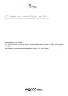 P. S. James, Introduction to English Law, 9 éd. - note biblio ; n°4 ; vol.28, pg 865-865