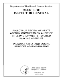 Follow-up Review of State Agency Comments on Audit of Title IV-E Payments to Child Placing Agencies,