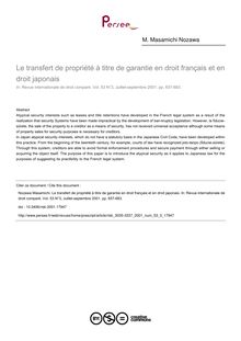 Le transfert de propriété à titre de garantie en droit français et en droit japonais - article ; n°3 ; vol.53, pg 657-683