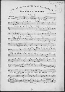 Partition de violoncelle, violoncelle Sonata No.1, Sonata für Pianoforte und Violoncello