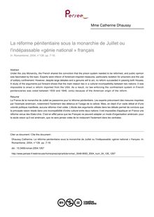 La réforme pénitentiaire sous la monarchie de Juillet ou l indépassable «génie national » français - article ; n°126 ; vol.34, pg 7-16