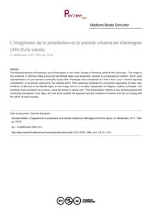 L imaginaire de la prostitution et la société urbaine en Allemagne (XIII-XVIe siècle) - article ; n°27 ; vol.13, pg 75-93