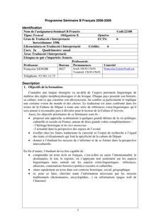 1 Programme Séminaire B Français 2008-2009 Identification Nom de l ...