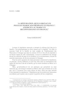 La répudiation, quels obstacles pour les Marocains résidant en France ? (Exercice au Maroc et reconnaissance en France) - article ; n°1 ; vol.58, pg 47-59