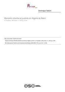 Mortalité infantile et juvénile en Algérie du Nord - article ; n°1 ; vol.29, pg 41-60