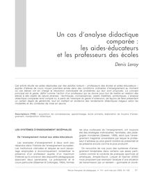 Un cas d’analyse didactique comparée : les aides-éducateurs et les professeurs des écoles - article ; n°1 ; vol.151, pg 91-109
