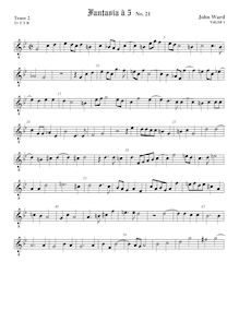 Partition Tenor2 viole de gambe, octave aigu clef, fantaisies pour violes de gambe par John Ward