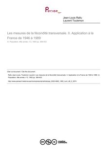 Les mesures de la fécondité transversale. II. Application à la France de 1946 à 1989 - article ; n°2 ; vol.48, pg 369-403