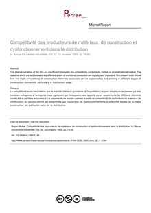 Compétitivité des producteurs de matériaux  de construction et dysfonctionnement dans la distribution - article ; n°1 ; vol.32, pg 74-85