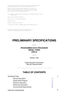 Preliminary Specifications: Programmed Data Processor Model Three (PDP-3) - October, 1960