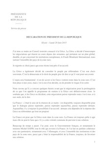Grèce : déclaration de François Hollande