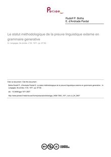 Le statut méthodologique de la preuve linguistique externe en grammaire generative  - article ; n°24 ; vol.6, pg 67-92